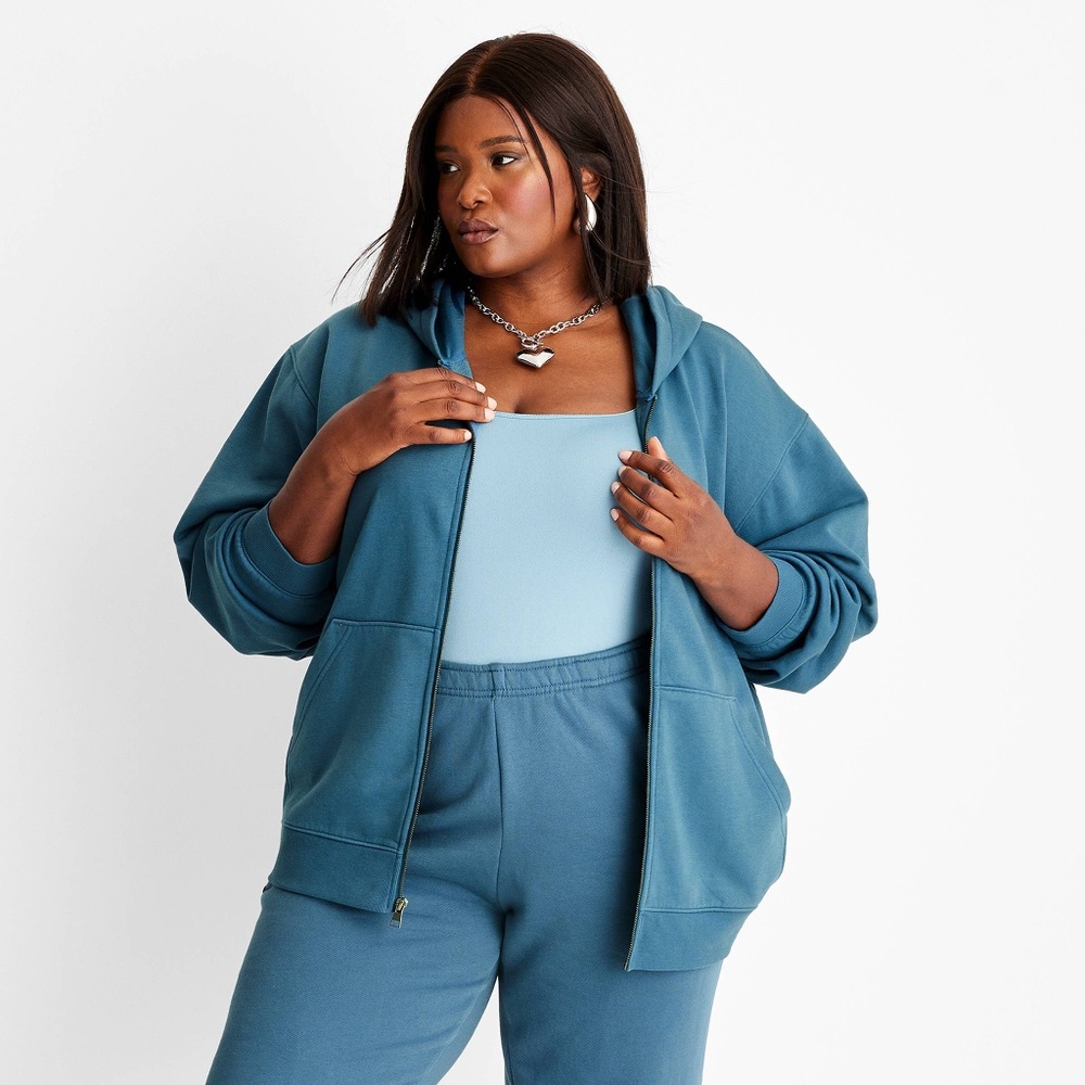 Leisure Studio Zip-Up Hoodie Sweatshirt - Medium Blue XXL
